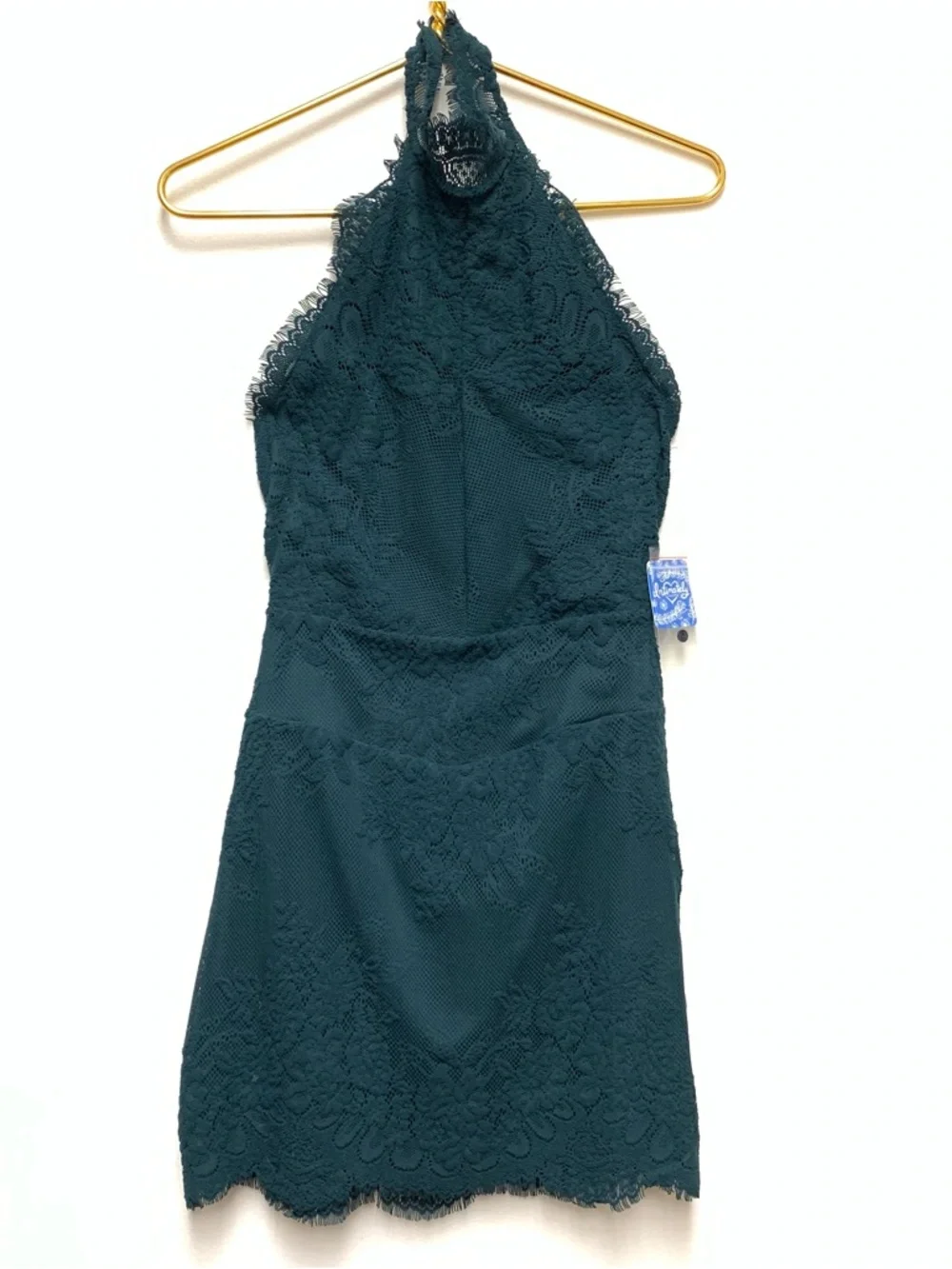 Free People‎ Harper Backless Halter Lace Mini Dress Size Small Evergreen NWT